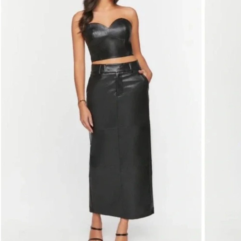 Forever 21 Black Faux Leather Skirt Set